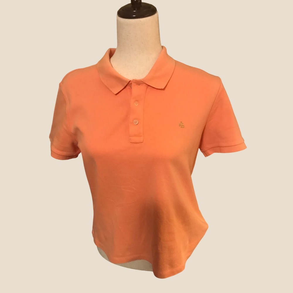Lauren Ralph Lauren Vintage Y2K Slim Fit Baby Polo Shirt Orange Peach Large
